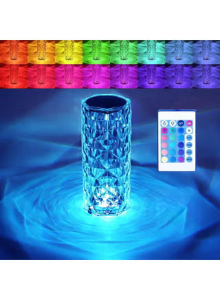 16-Color Rose Diamond Crystal Table Lamp – USB Rechargeable Touch & Remote Control